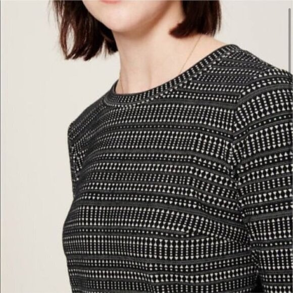 Loft Dress Geometric Drop Waist Flounce Black and White Career Sz M - Picture 2 of 13